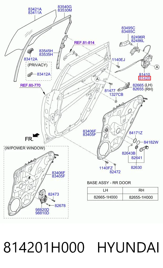 814201H000 Hyundai/Kia Zamek drzwi tylnych prawych