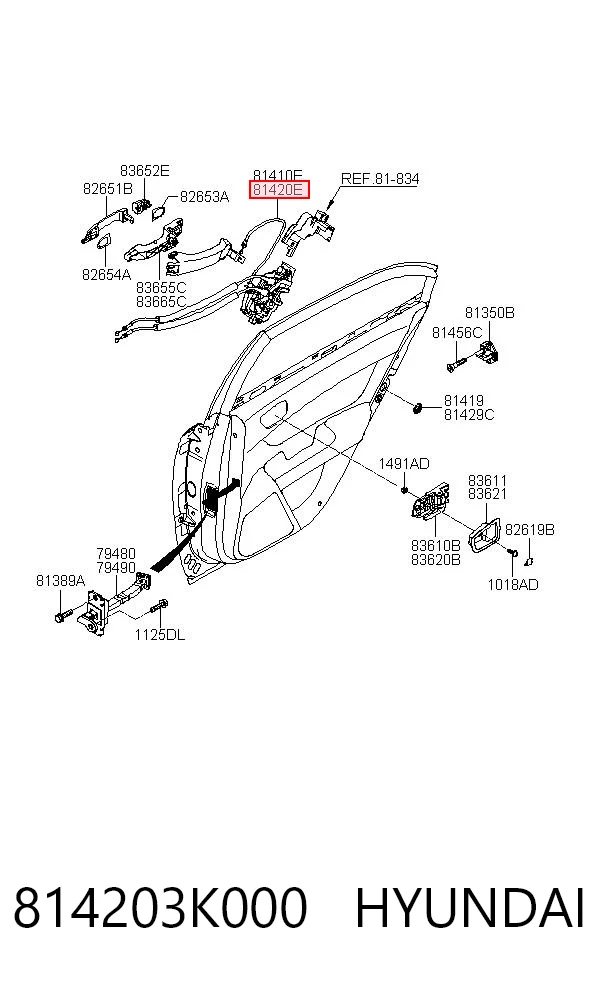 814203K000 Hyundai/Kia Zamek drzwi tylnych prawych