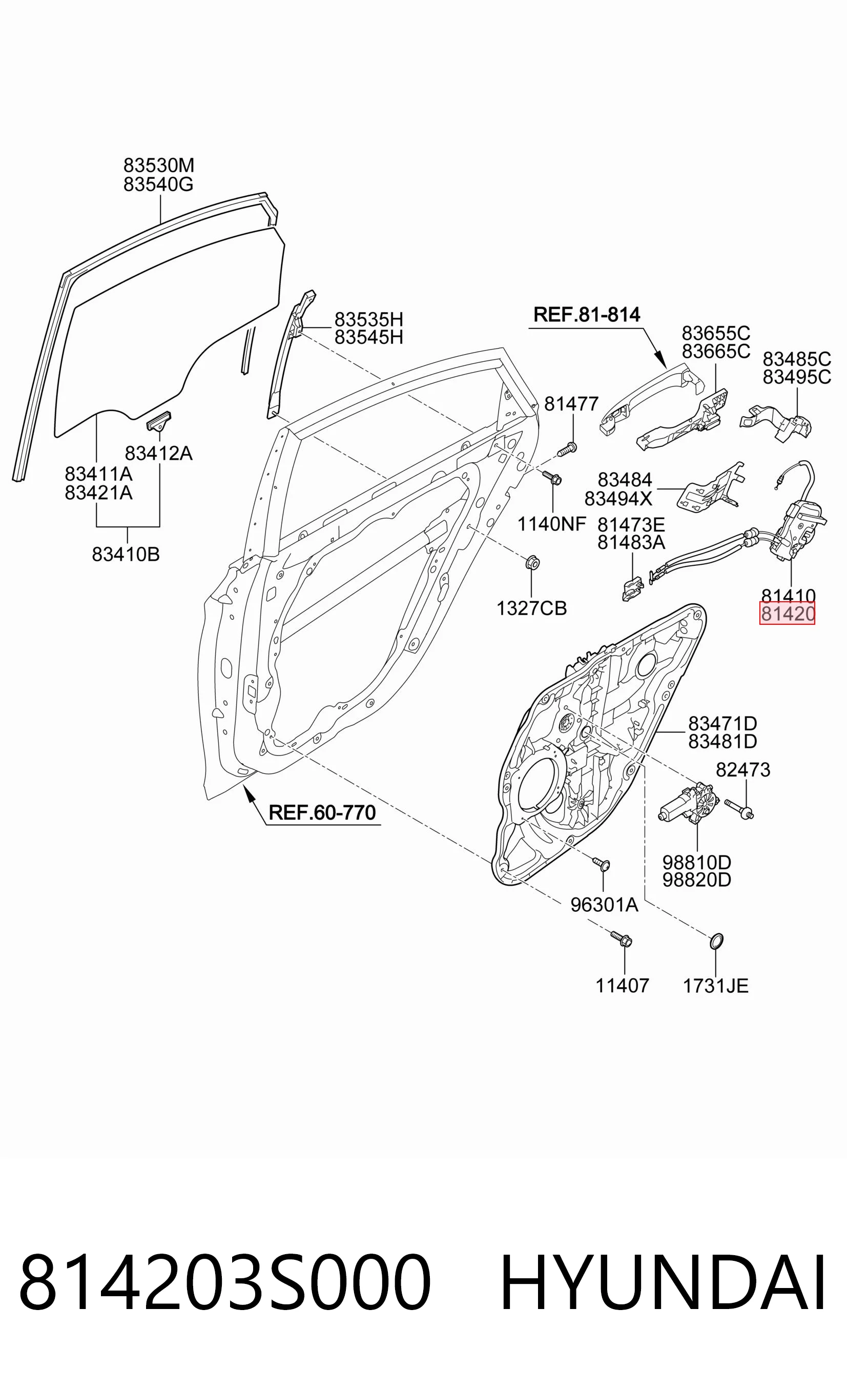 Zamek drzwi tylnych prawych do Hyundai Sonata VI YF