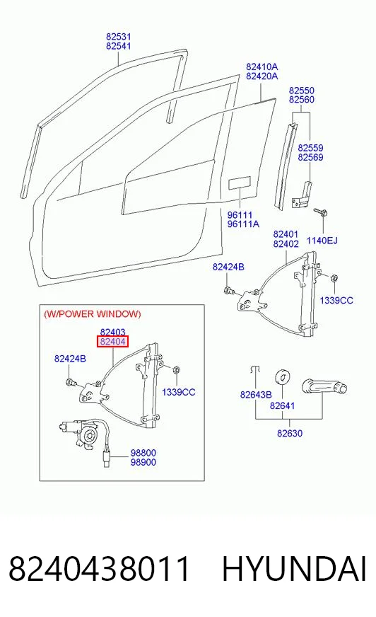 8240438011 Hyundai/Kia Mechanizm podnoszenia szyby drzwi przednich prawych