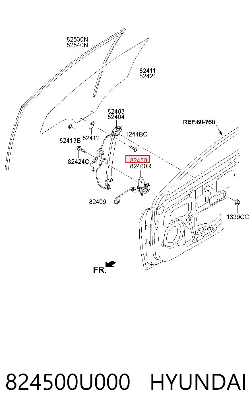 824500U000 Hyundai/Kia Silniczek podnośnika szyby drzwi przednich lewych