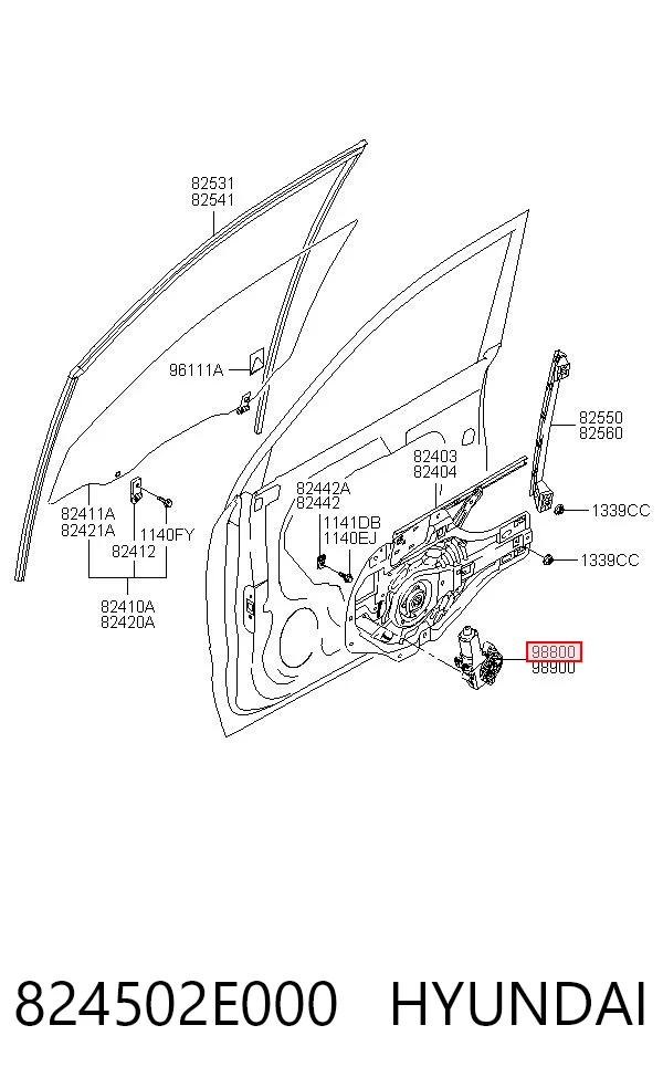 824502E000 Hyundai/Kia Silniczek podnośnika szyby drzwi przednich lewych