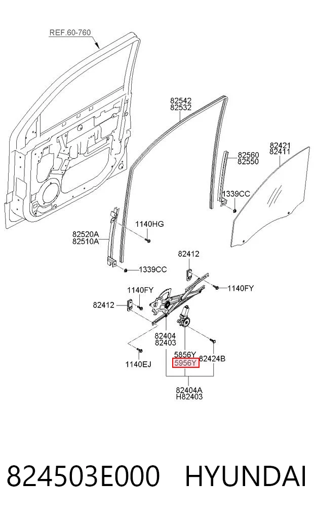 824503E000 Hyundai/Kia Silniczek podnośnika szyby drzwi przednich lewych