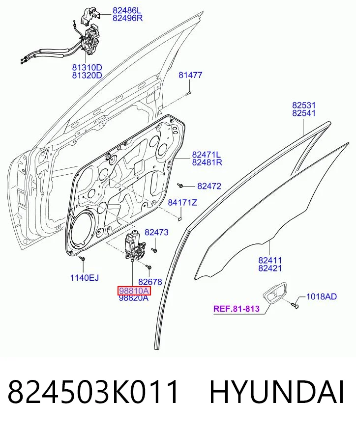 824503K011 Hyundai/Kia Silniczek podnośnika szyby drzwi przednich lewych