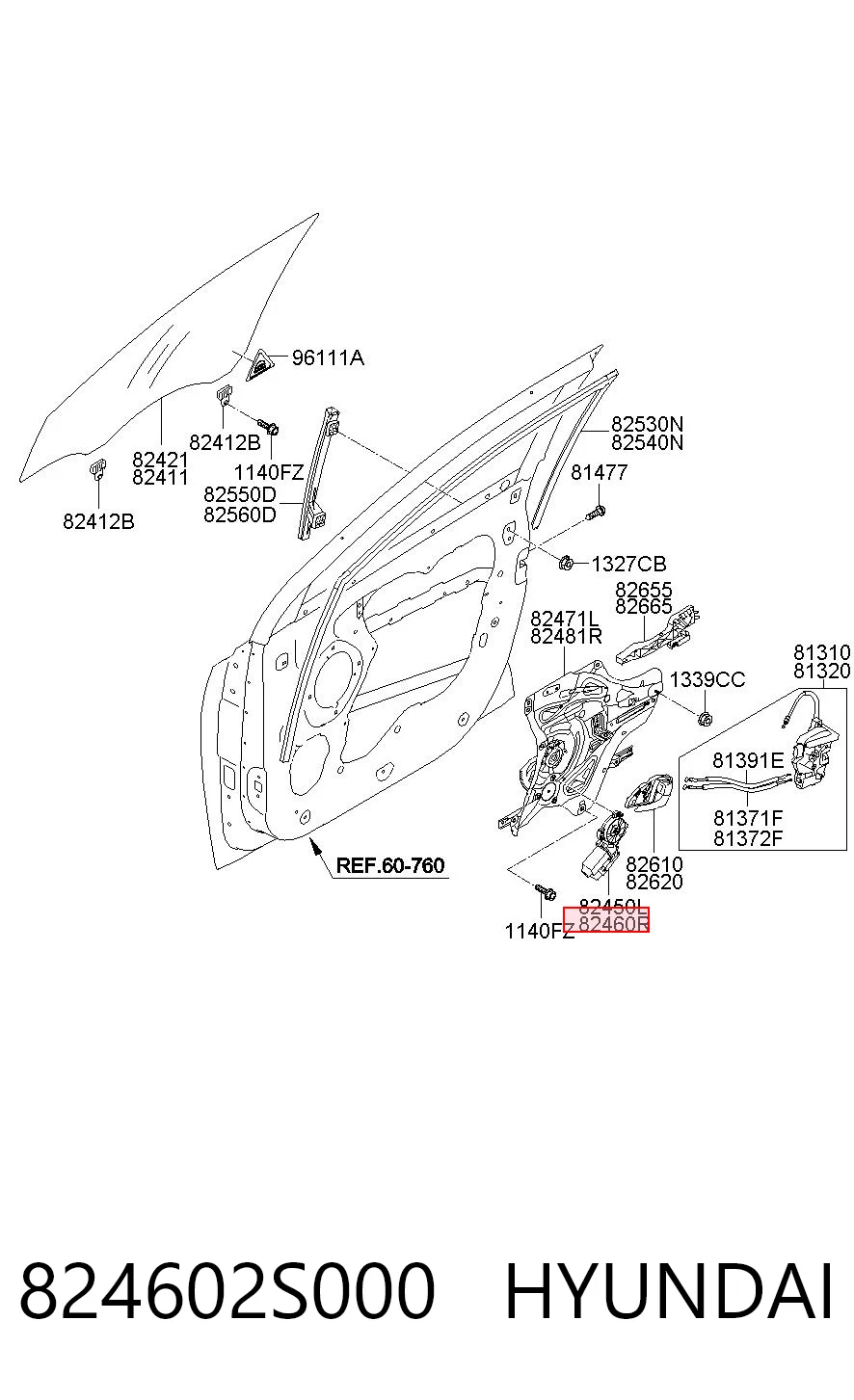 824602S000 Hyundai/Kia Mechanizm podnoszenia szyby drzwi przednich prawych