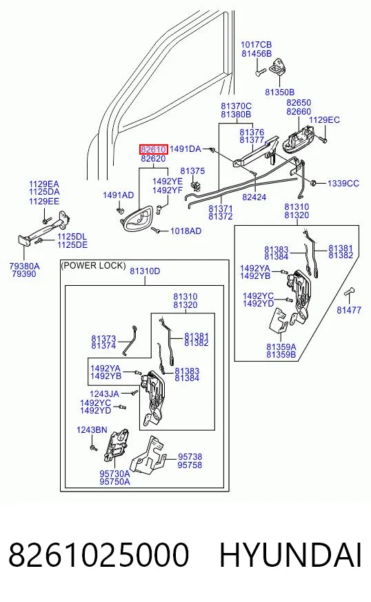 8261025000 Hyundai/Kia Klamka drzwi lewych przednia/tylna wewnętrzna