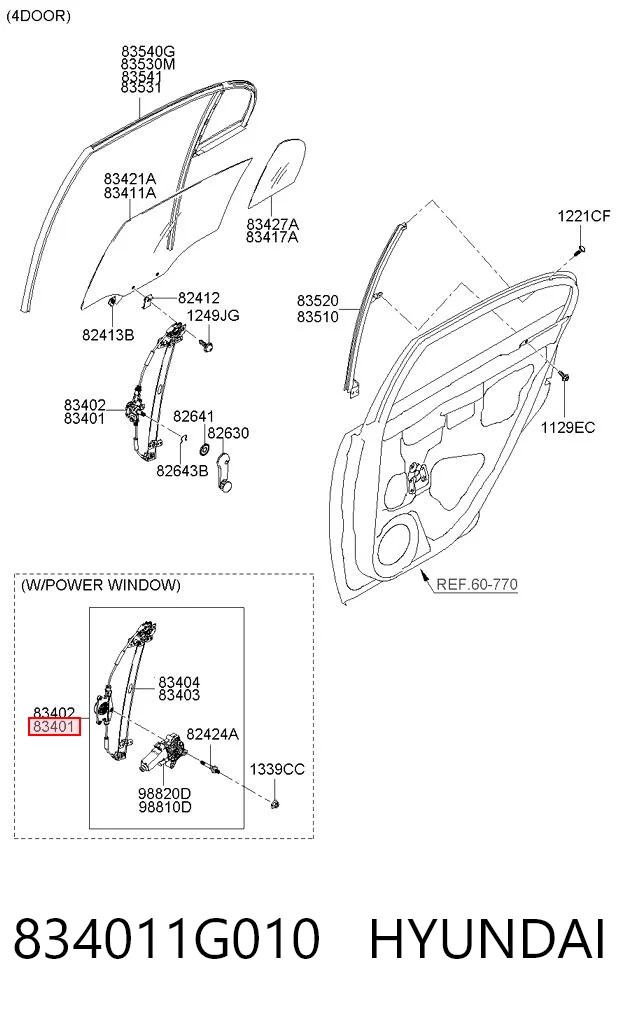 834011G010 Hyundai/Kia Mechanizm podnoszenia szyby drzwi tylnych lewych