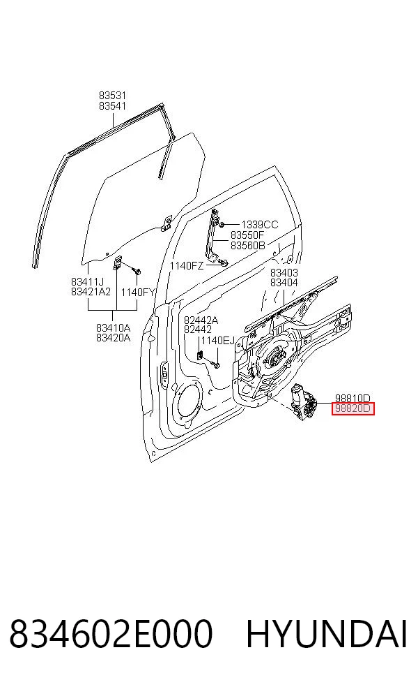 834602E000 Hyundai/Kia Silniczek podnnośnika szyby drzwi tylnych prawych