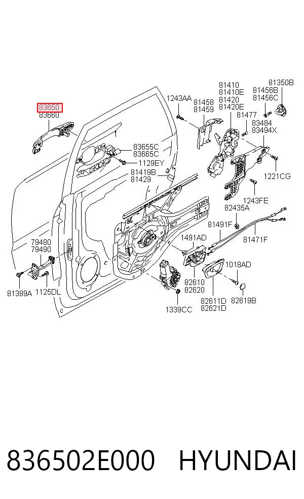 836502E000 Hyundai/Kia Klamka drzwi tylnych zewnętrzna lewa