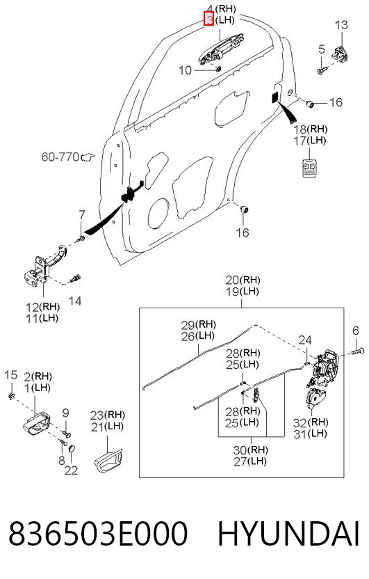 836503E000 Hyundai/Kia Klamka drzwi tylnych zewnętrzna lewa