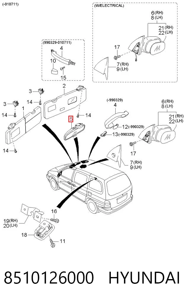 8510126000 Hyundai/Kia Lusterko wewnętrzne