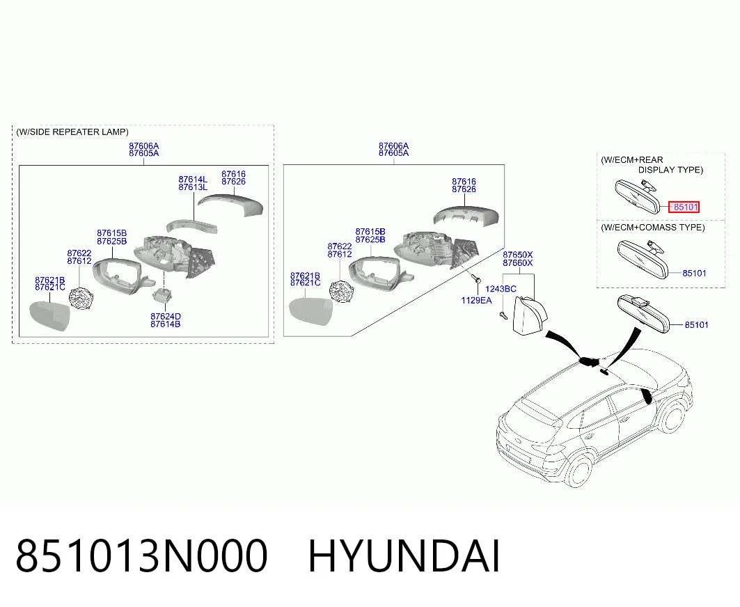 851013N000 Hyundai/Kia Lusterko wewnętrzne