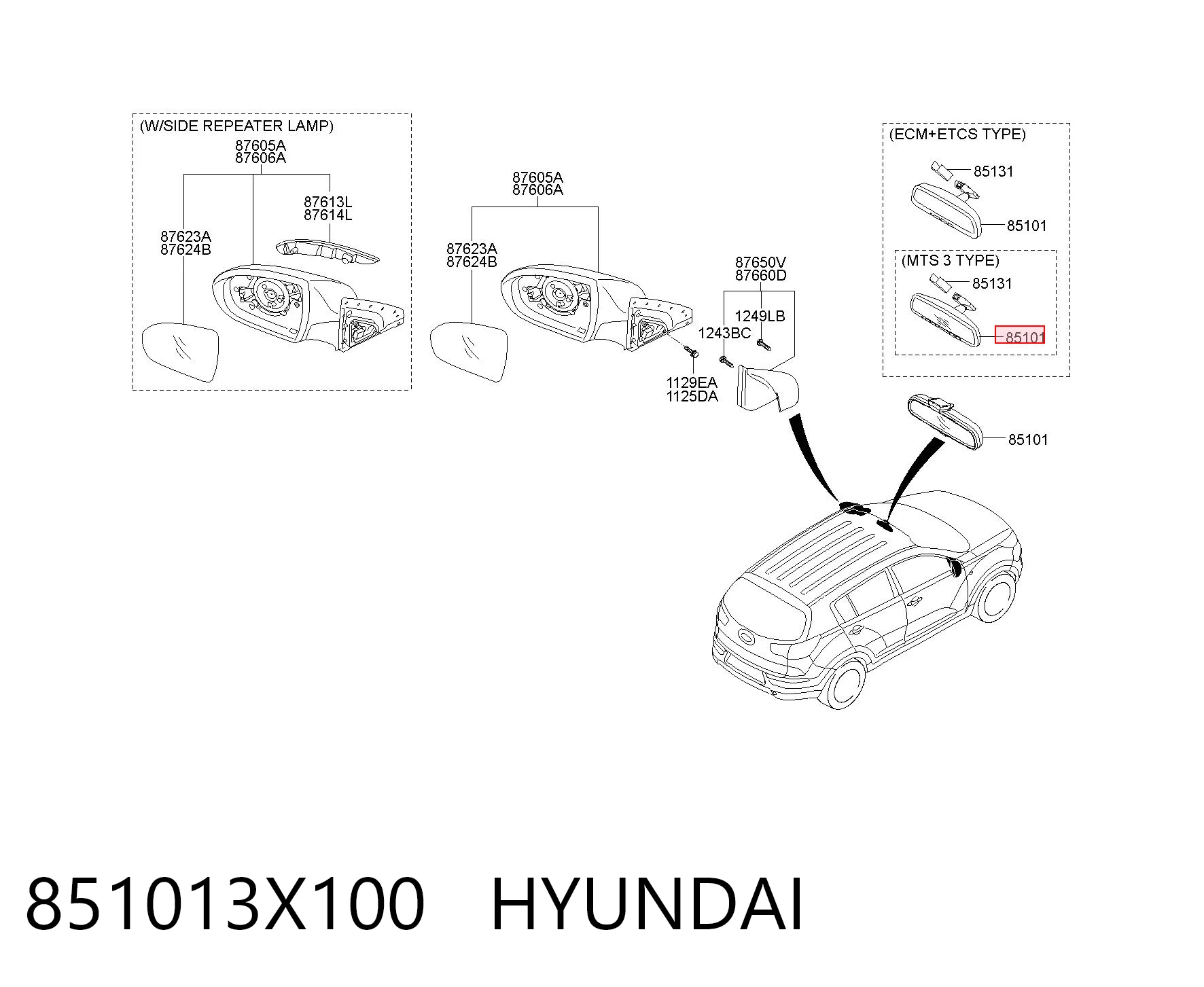 Lusterko wewnętrzne Hyundai SOLARIS I sedana (SBR11) (2011 - 2017) cena, od 44,27 USD