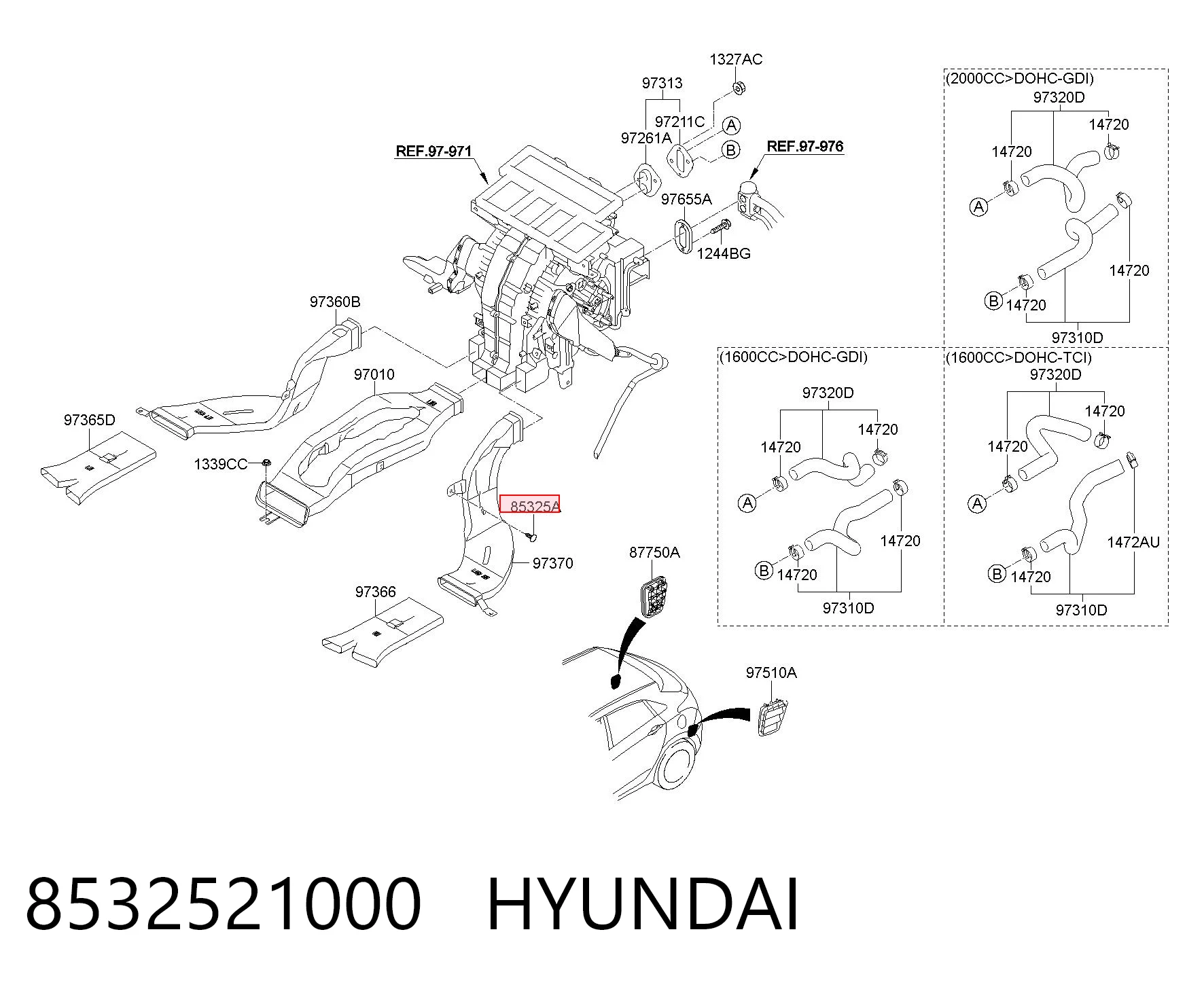 8532521000 Hyundai/Kia Spinka mocowania nadkola przedniego