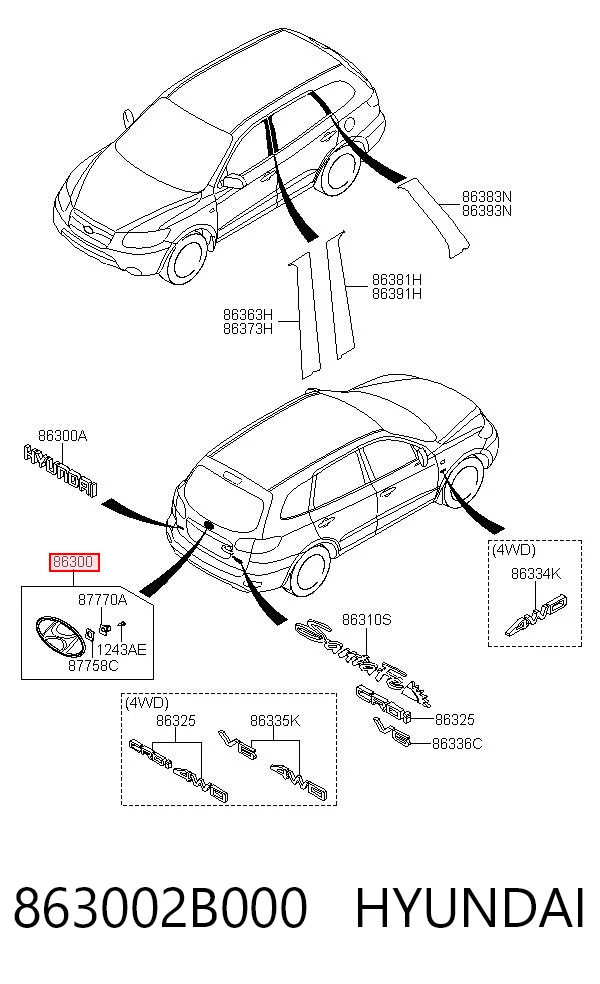 Emblemat na klapę bagaznika (znaczek firmowy) do Hyundai Santa Fe II CM