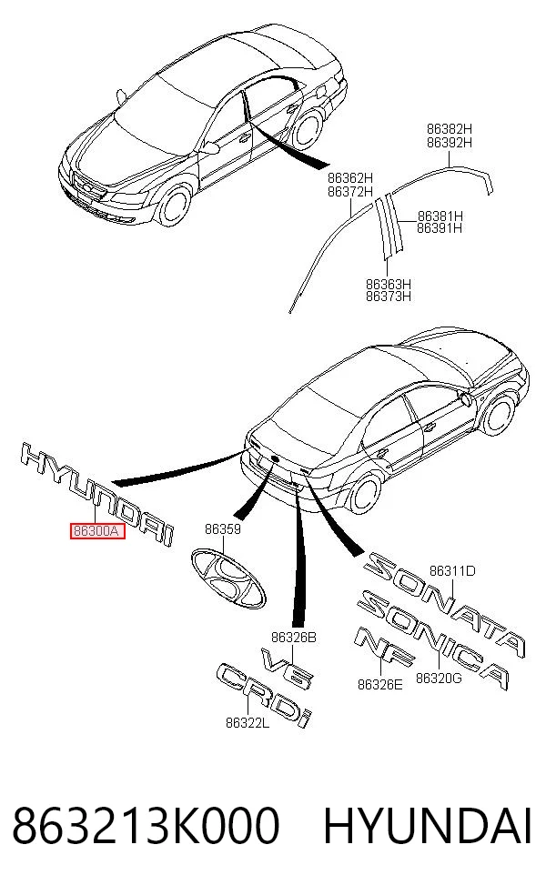 863213K000 Hyundai/Kia Emblemat na klapę bagaznika (znaczek firmowy)