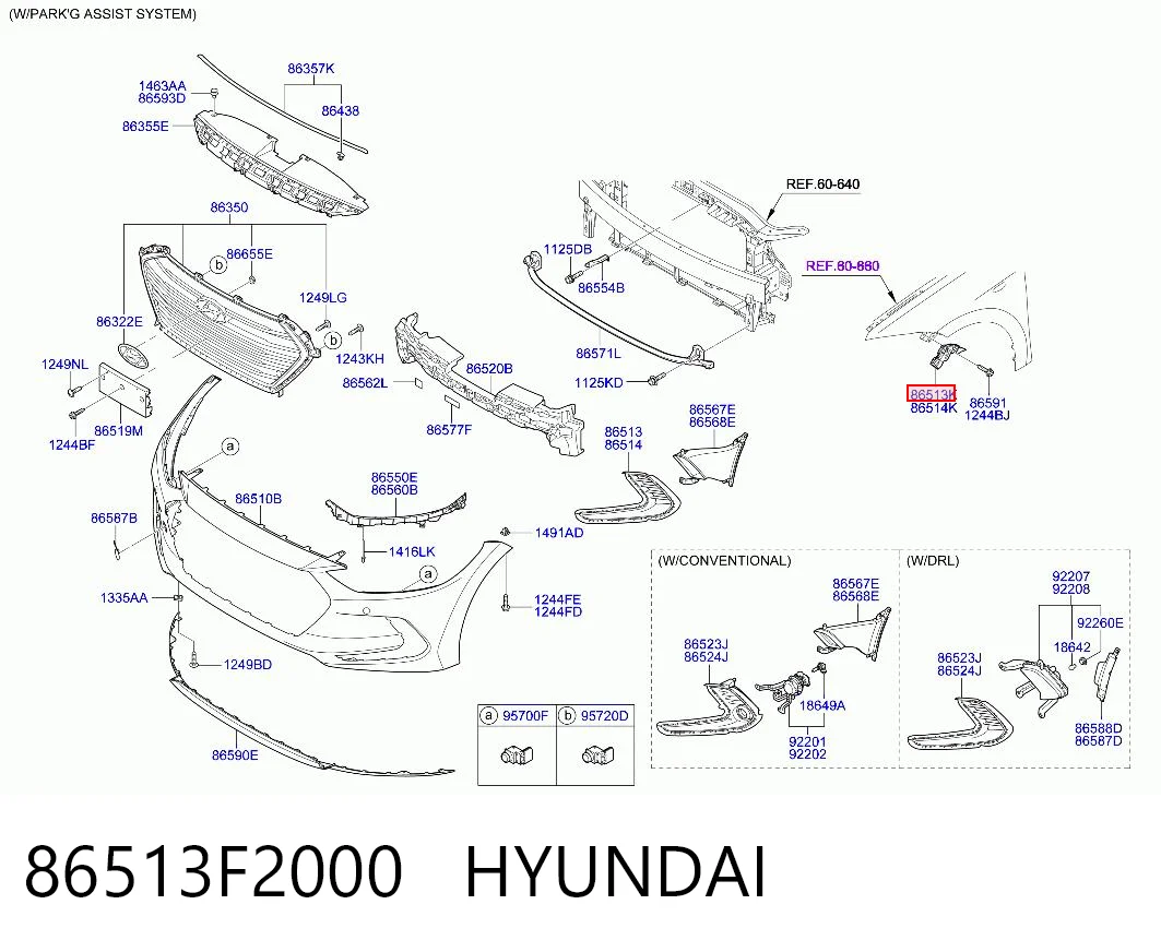 86513F2000 Hyundai/Kia Wspornik zderzaka przedniego lewy zewnętrzny