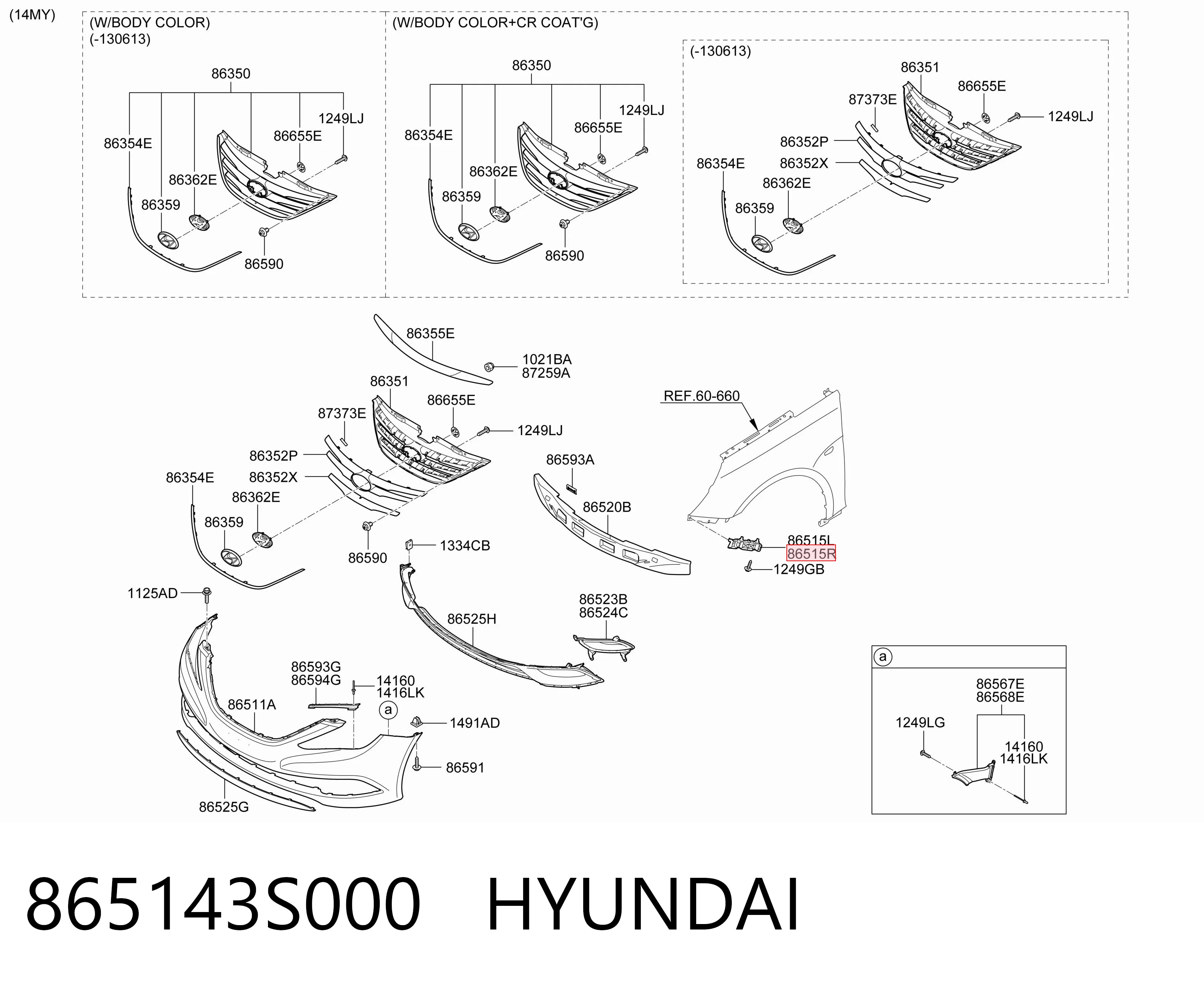 865143S000 Hyundai/Kia Wspornik do mocowania błotnika przedniego prawy przedni