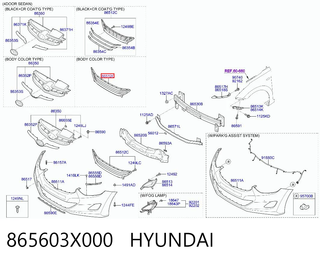 865603X000 Hyundai/Kia Kratka zderzaka przedniego