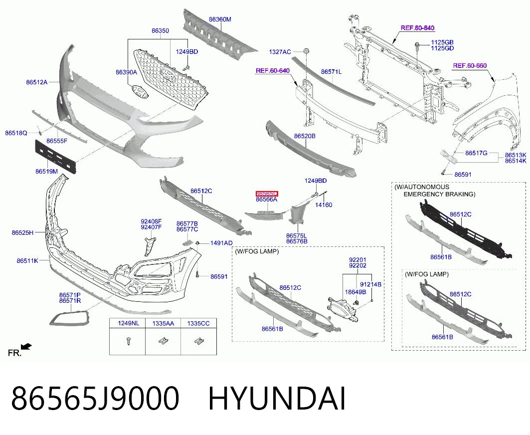 86565J9000 Hyundai/Kia Kratka zderzaka przedniego lewa