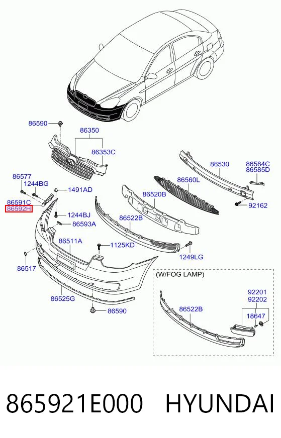 865921E000 Hyundai/Kia Wspornik zderzaka przedniego prawy zewnętrzny