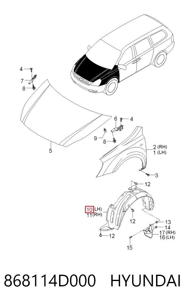 868114D000 Hyundai/Kia Nadkole błotnika przedniego lewe