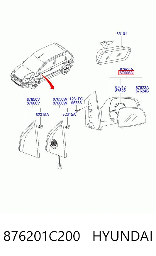 Lusterko wsteczne prawe Hyundai Getz hatchback (TB) (2002 - 2011) cena, od 48,00 USD