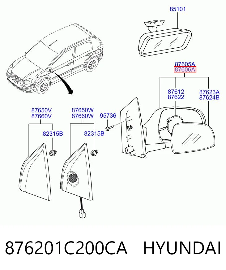 Do koszyka Lusterko wsteczne prawe Hyundai Getz  