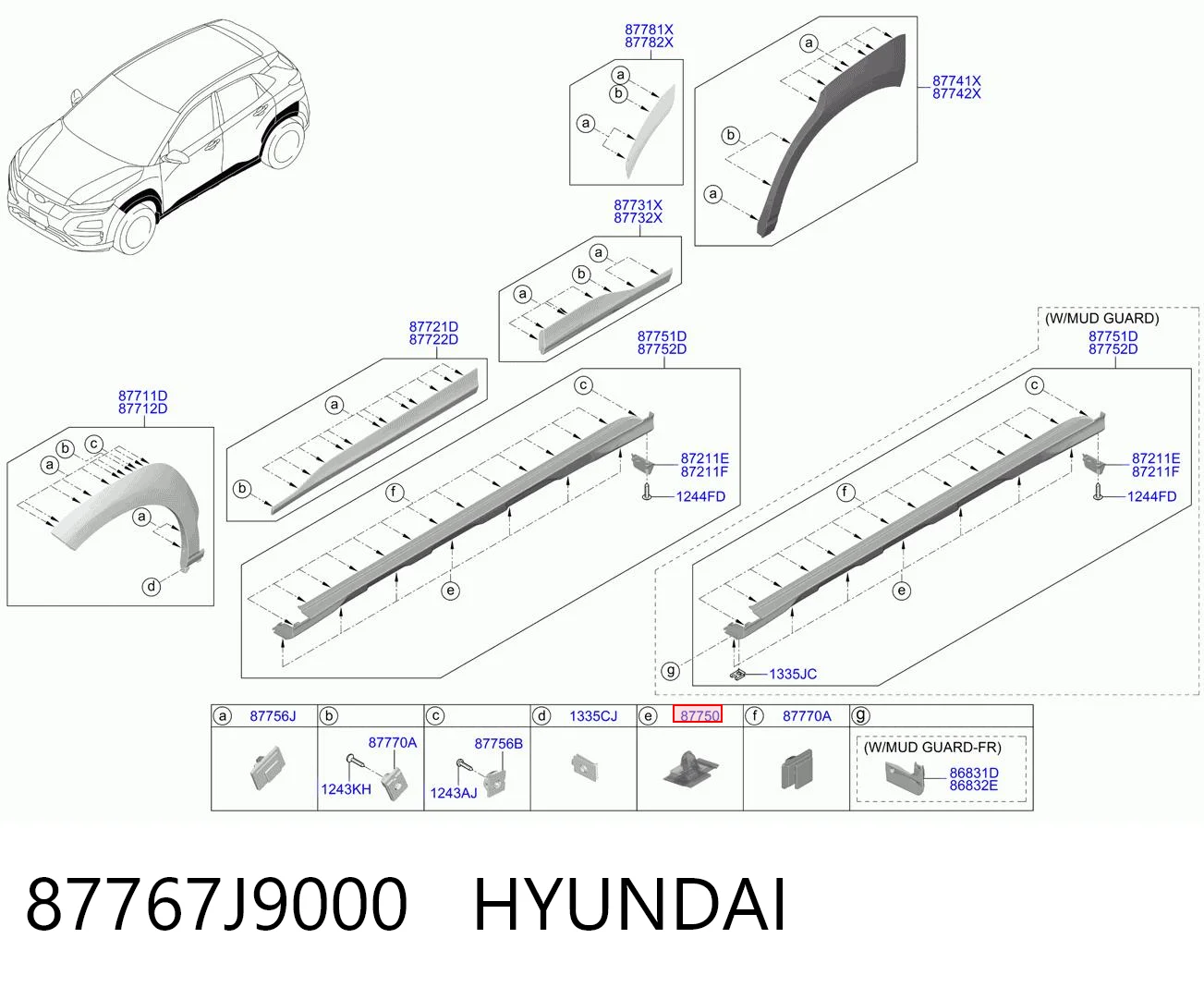 87767J9000 Hyundai/Kia Spinka mocowania nakładek progów