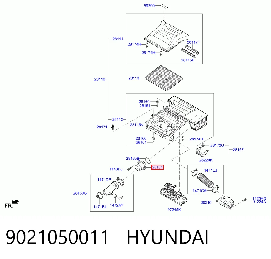 9021050011 Hyundai/Kia Czujnik przepływu powietrza, przepływomierz powietrza M.A.F.