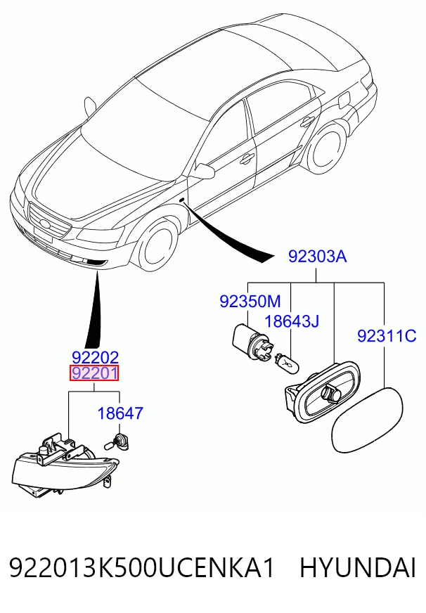 Lampa przeciwmgielna lewa do Hyundai Sonata NF
