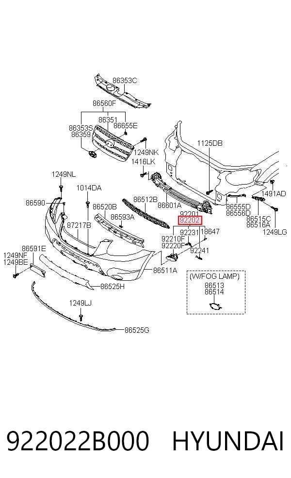 922022B000 Hyundai/Kia Lampa przeciwmgielna prawa