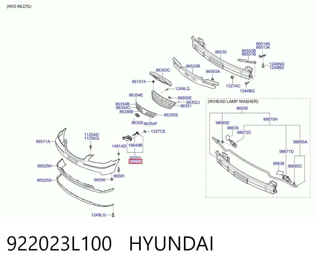 922023L100 Hyundai/Kia Lampa przeciwmgielna prawa