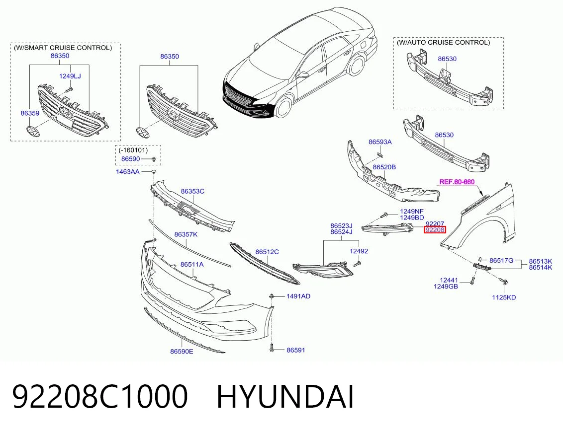 92208C1000 Hyundai/Kia Reflektor do jazdy dziennej prawy
