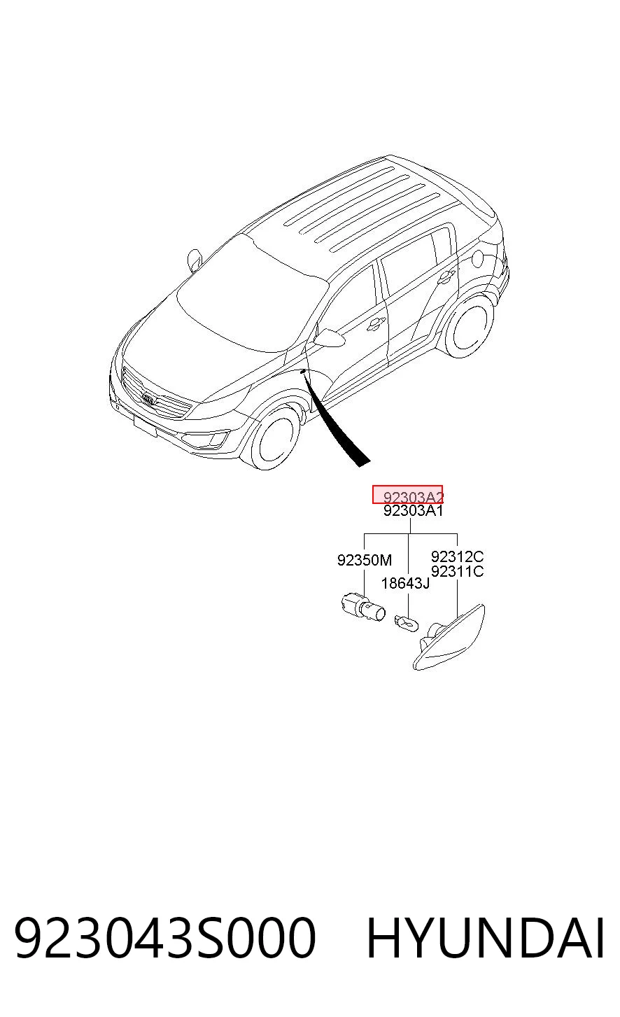 923043S000 Hyundai/Kia Powtarzacz kierunkowskazu na błotniku prawy