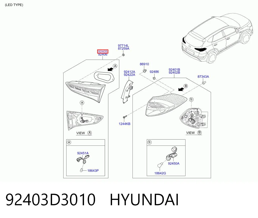 92403D3010 Hyundai/Kia Lampa zespolona tylna lewa wewnętrzna