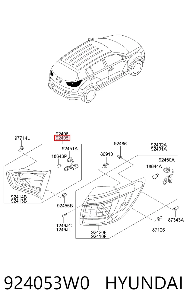 924053W0 Hyundai/Kia Lampa zespolona tylna lewa wewnętrzna