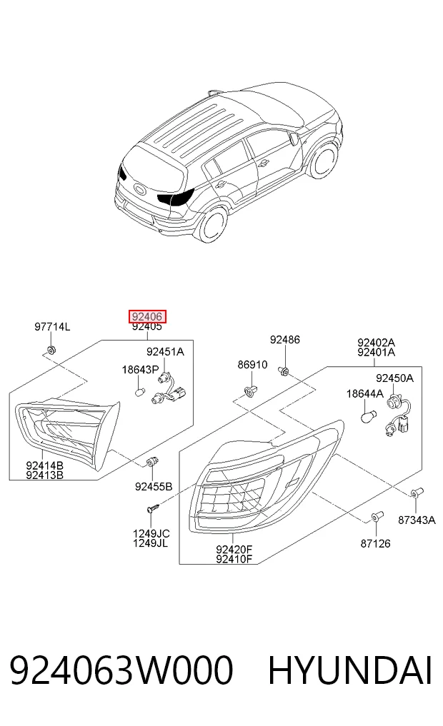 924063W000 Hyundai/Kia Lampa zespolona tylna prawa wewnętrzna