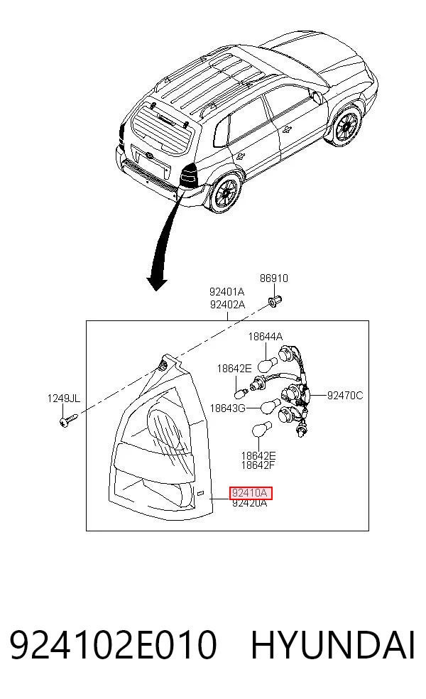 Lampa zespolona tylna lewa Hyundai Tucson I SUV (JM) (2004 - 2010) cena, od 93,64 USD