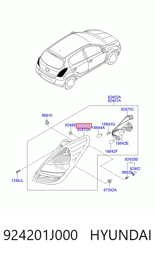 Lampa zespolona tylna prawa Hyundai I20 I hatchback (PB) (2008 - 2012) cena, od 92,38 USD
