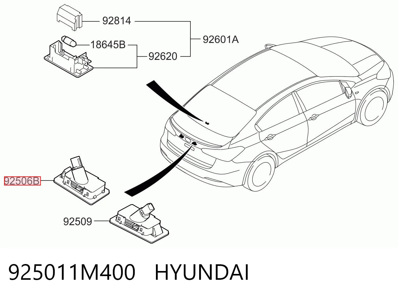 925011M400 Hyundai/Kia Lampa oświetlenia tylnej tablicy rejestracyjnej