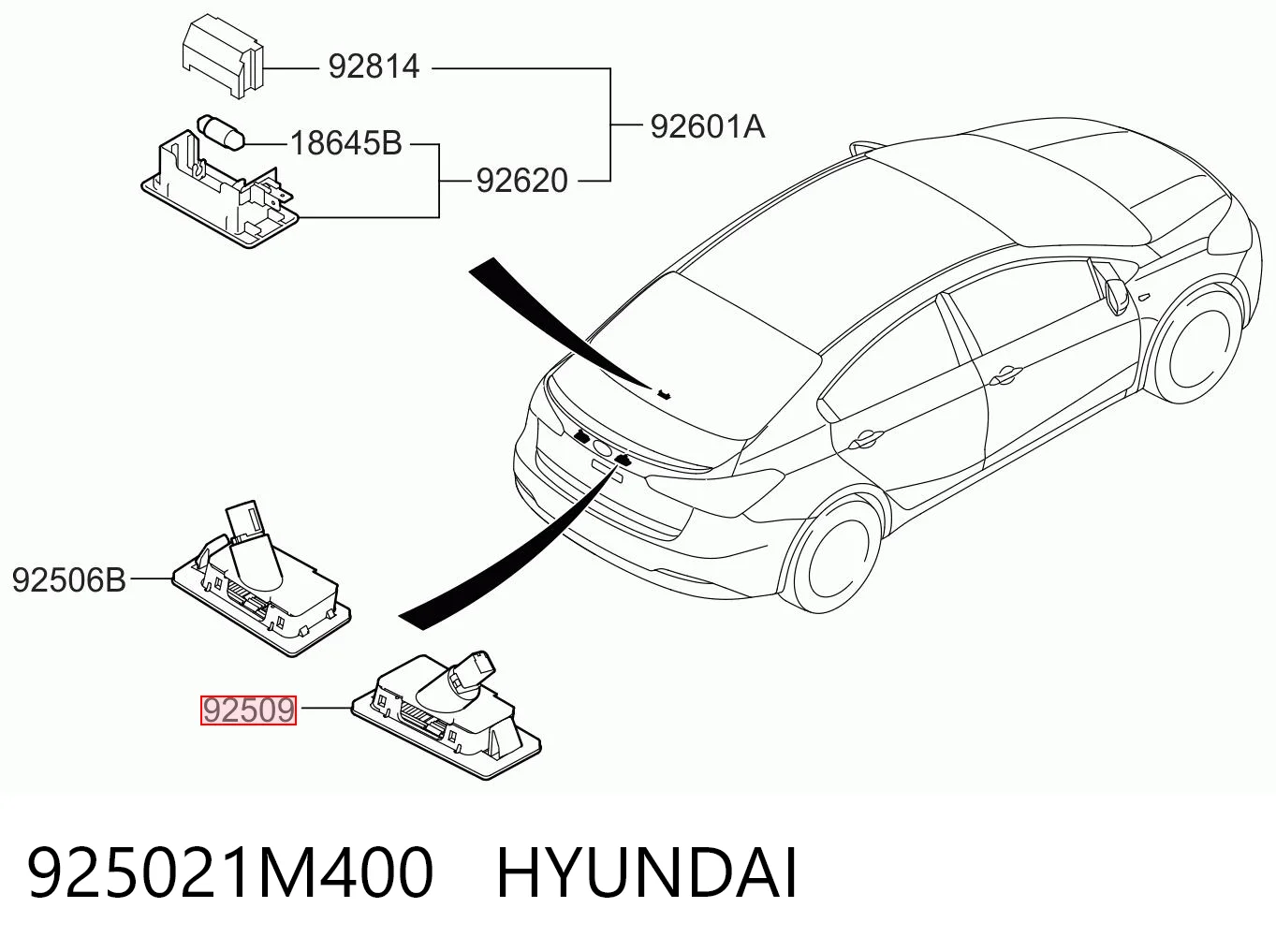 925021M400 Hyundai/Kia Lampa oświetlenia tylnej tablicy rejestracyjnej