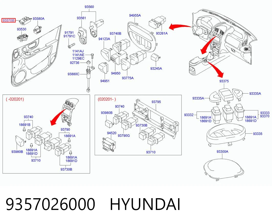 9357026000 Hyundai/Kia Panel przyciskowy sterowania podnośnikiem szyby przedni lewy
