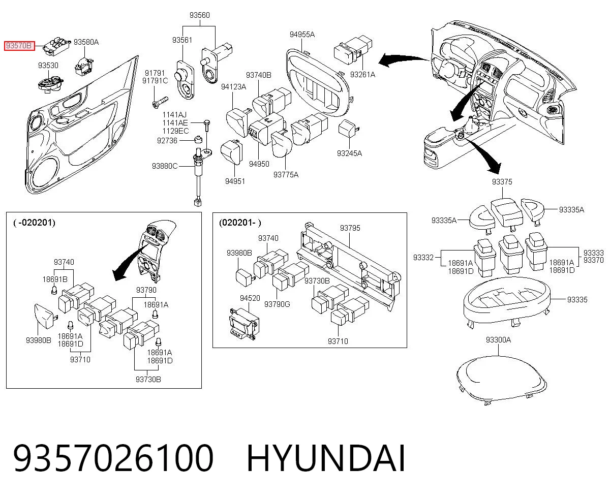 9357026100 Hyundai/Kia Panel przyciskowy sterowania podnośnikiem szyby przedni lewy