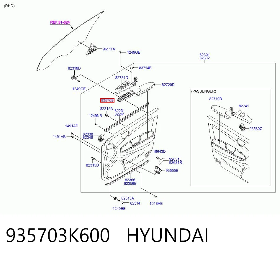 935703K600 Hyundai/Kia Panel przyciskowy sterowania podnośnikiem szyby przedni lewy