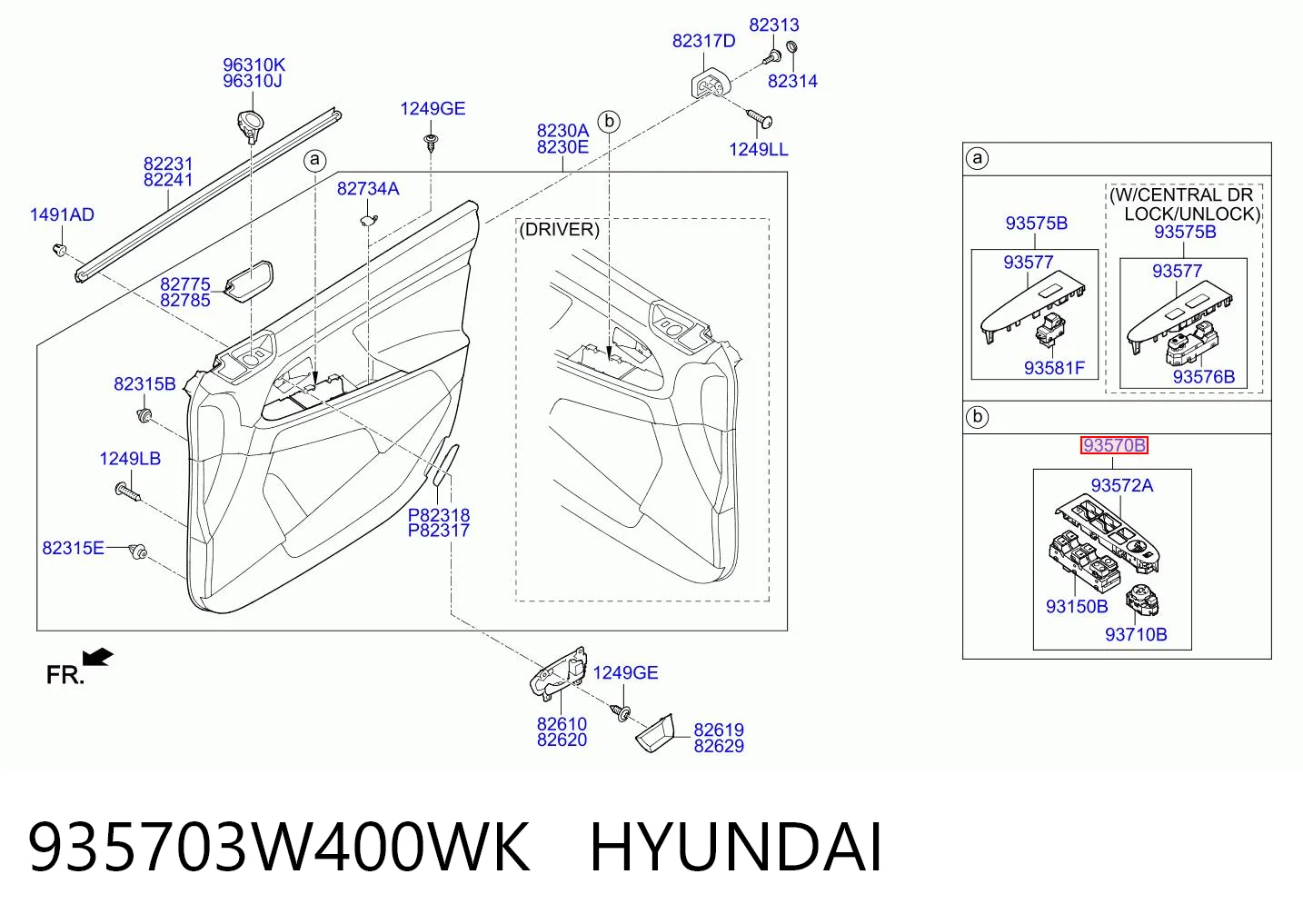 935703W400WK Hyundai/Kia Panel przyciskowy sterowania podnośnikiem szyby przedni lewy
