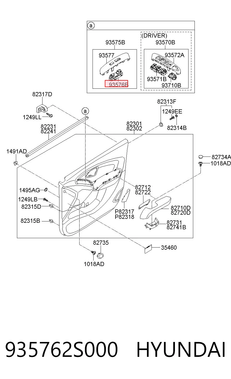 935762S000 Hyundai/Kia Panel przyciskowy sterowania podnośnikiem szyby przedni prawy
