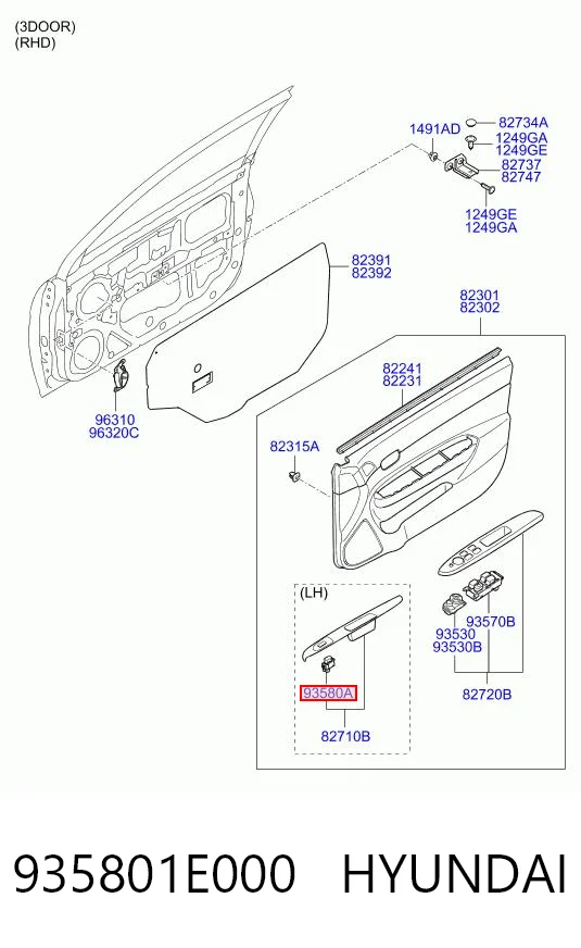 935801E000 Hyundai/Kia Panel przyciskowy sterowania podnośnikiem szyby tylny