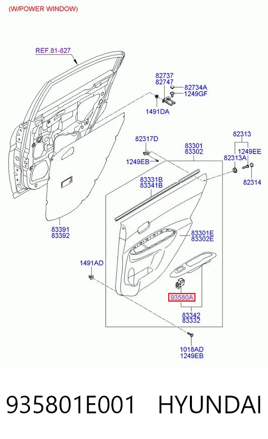 935801E001 Hyundai/Kia Włącznik przyciskowy podnośnika szyby przedni prawy