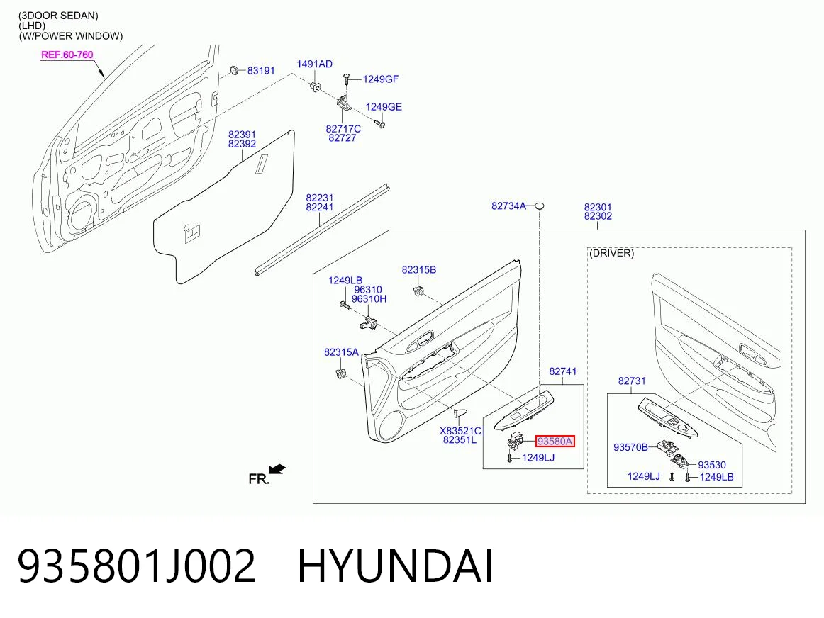 935801J002 Hyundai/Kia Sterownik lusterek bocznych, na drzwi